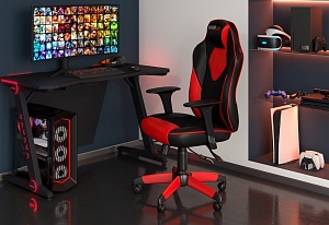Игровое кресло CHAIRJET GAME 17 с регулируемыми подлокотниками и синхромеханизмом, экокожа/ткань, черный/красный